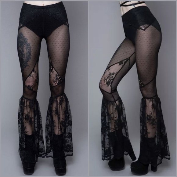 Dolls Kill Pants - [NEW] Widow/Dolls Kill Mesh & Lace Bell Bottoms